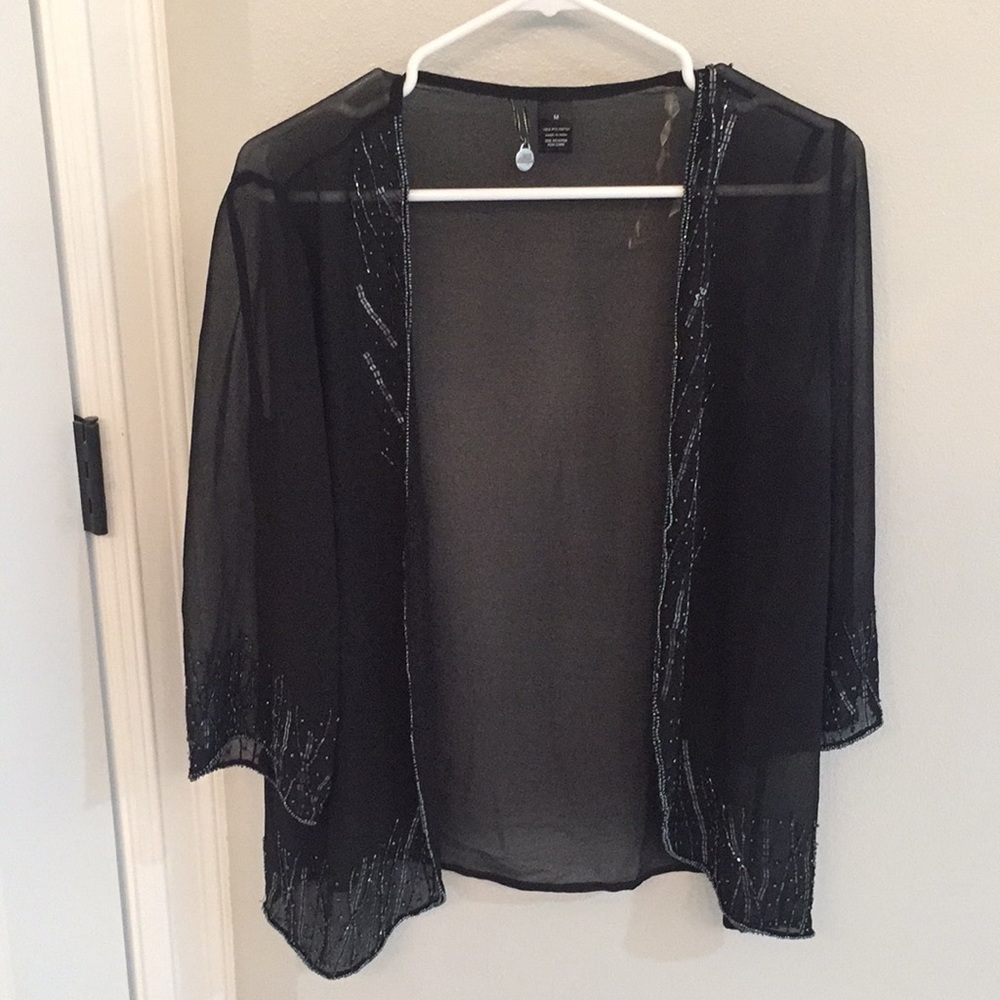 Beaded black chiffon Cardigan